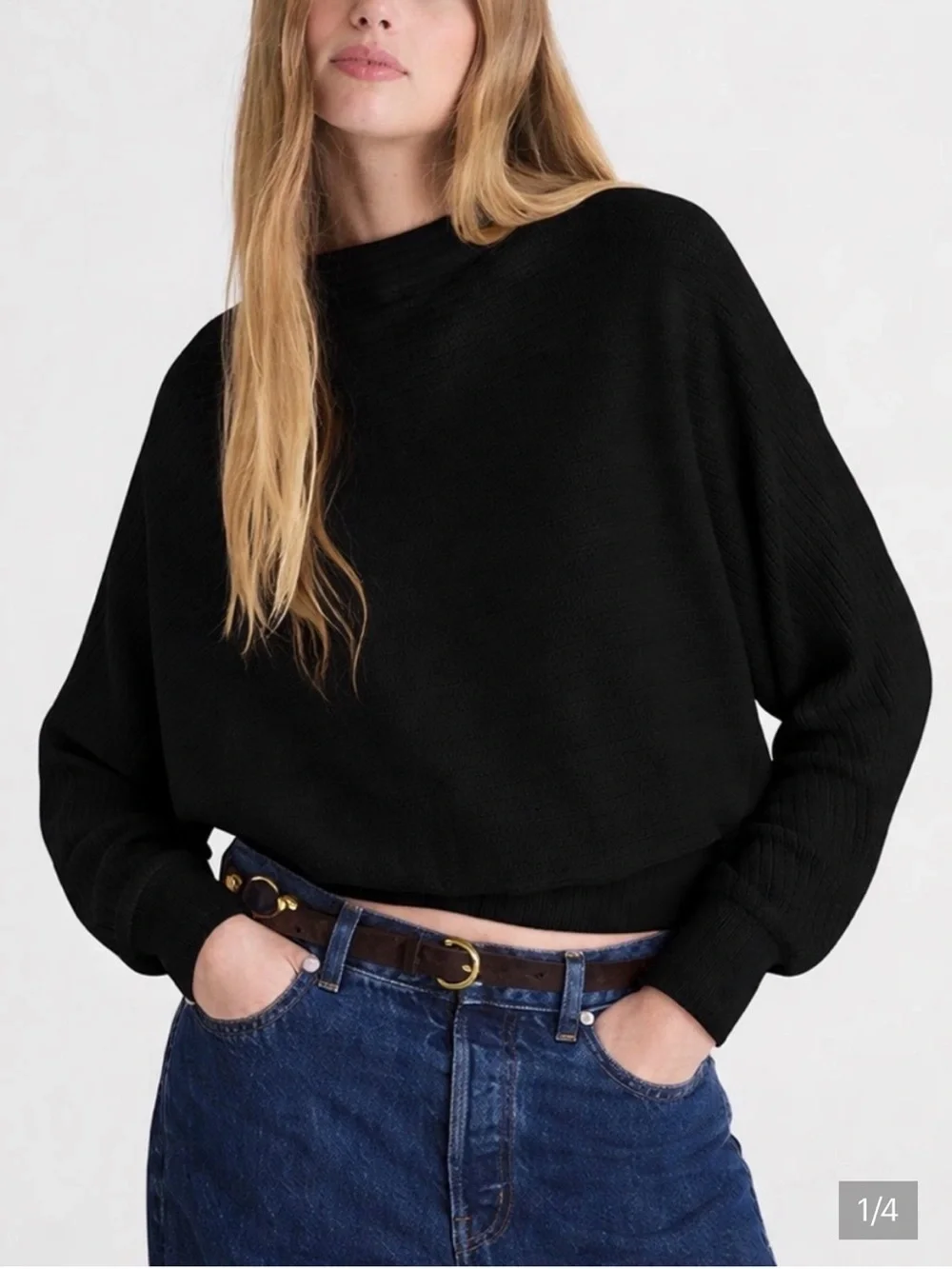 Madewell Mockneck Dolman-Sleeve Top Black Size XL NWT